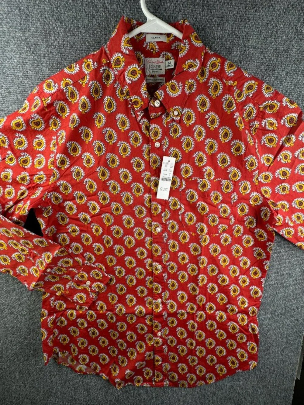 NWT J. Crew Men Red Yellow Paisley Long Sleeve Button Up Shirt Medium Classic
